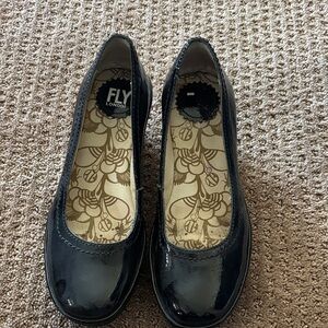 Fly London Black Patent Round-Toe wedges